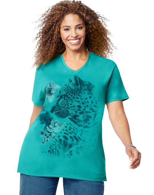 Just My Size Women`s Plus-Size Printed Short Sleeve V-Neck