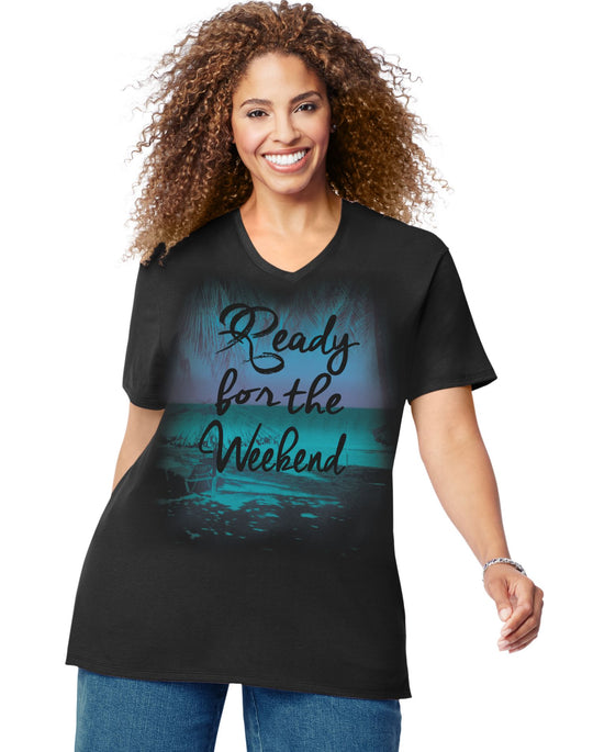 Just My Size Women`s Plus-Size Printed Short Sleeve V-Neck