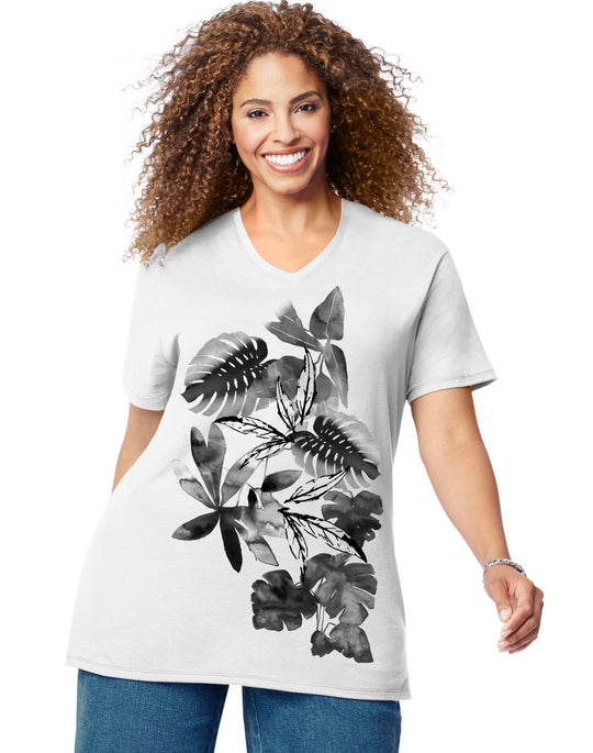 Just My Size Women`s Plus-Size Printed Short Sleeve V-Neck
