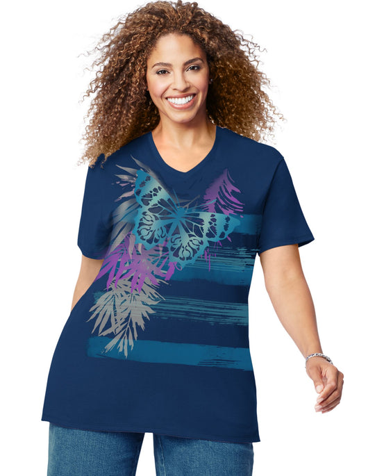 Just My Size Women`s Plus-Size Printed Short Sleeve V-Neck