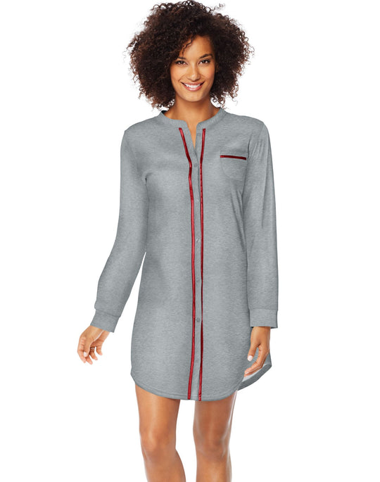 Hanes Womens Ultimate Mandarin Collar Sleep Shirt