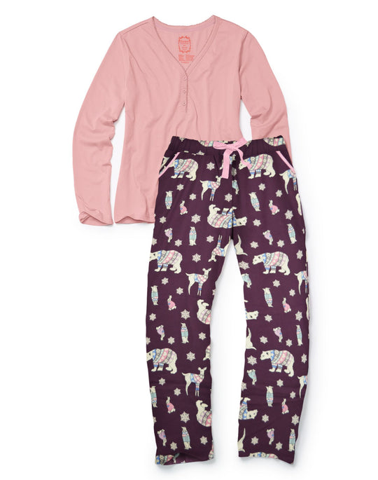 Hanes Womens Ultimate Henley Flannel Sleep Set