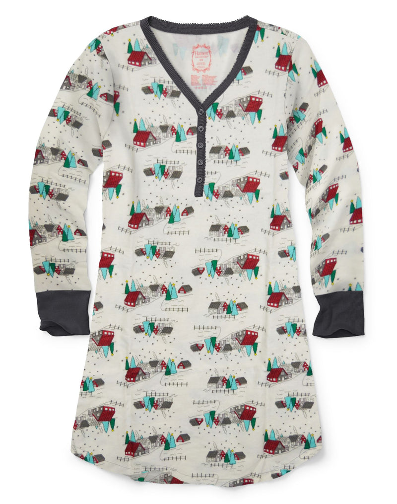 Hanes Womens Ultimate Henley Night Shirt