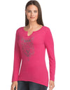 Hanes Women`s Graphic Long-Sleeve Split Neck Graphic Tee