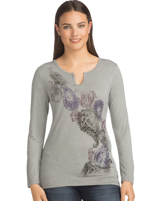 Hanes Women`s Graphic Long-Sleeve Split Neck Graphic Tee