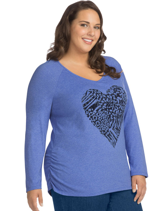 Just My Size Womens Long Sleeve Side Shirred Graphic Tee