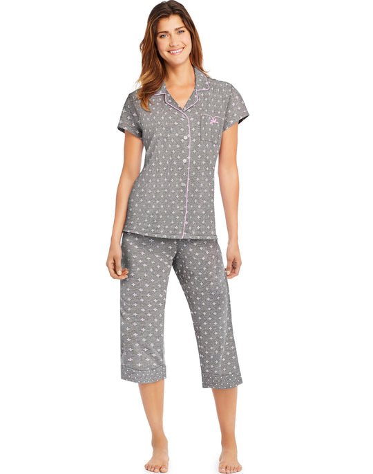 Hanes Womens Notch Collar Top & Capri PJ Set