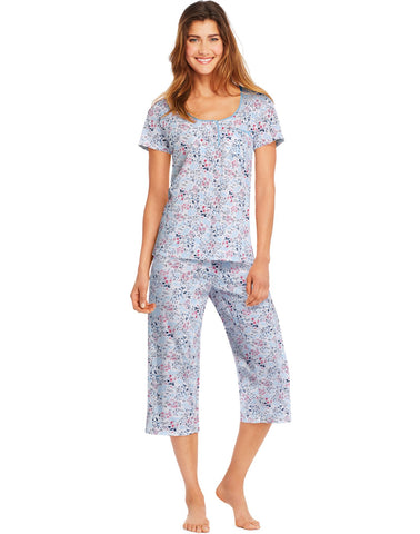 Hanes Womens Lace Trim Henley & Capri PJ Set