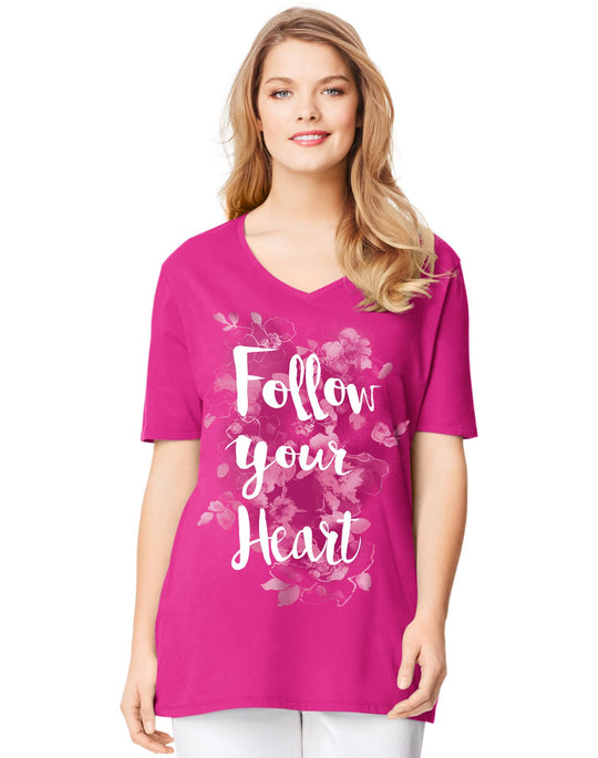 Just My Size Women`s Plus-Size Printed Short Sleeve V-Neck