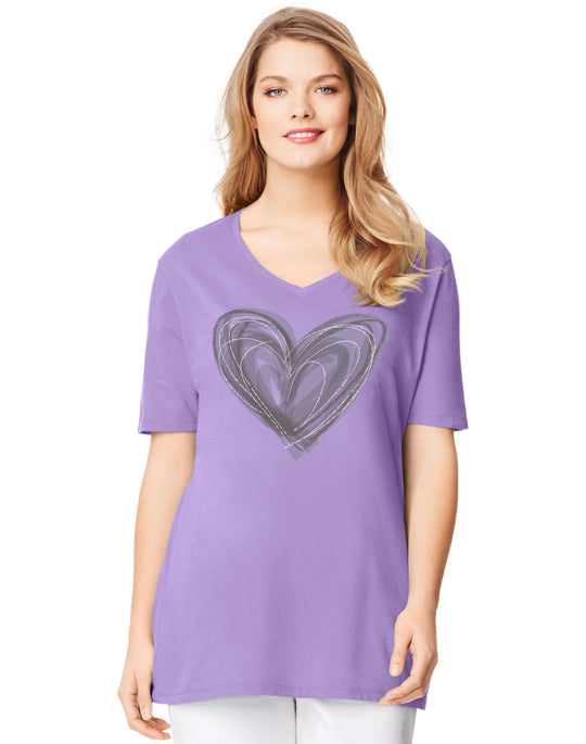 Just My Size Women`s Plus-Size Printed Short Sleeve V-Neck