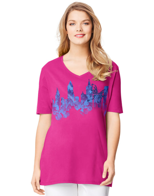 Just My Size Women`s Plus-Size Printed Short Sleeve V-Neck