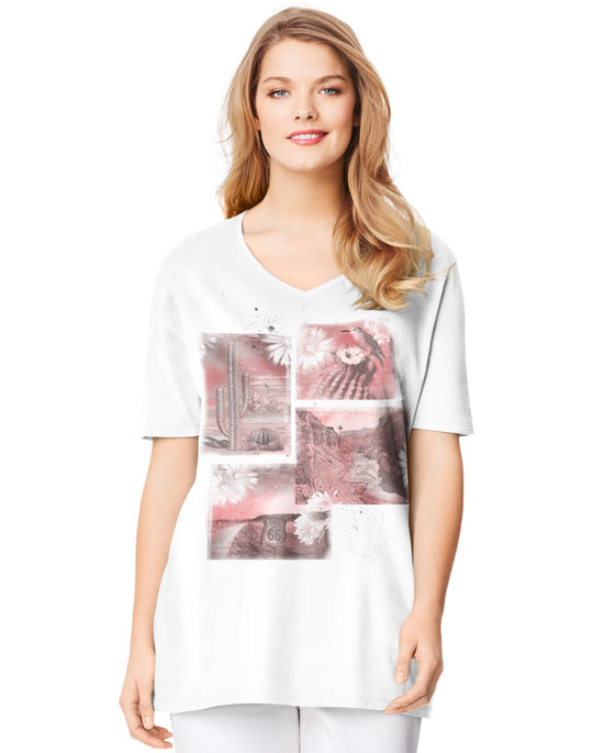 Just My Size Women`s Plus-Size Printed Short Sleeve V-Neck