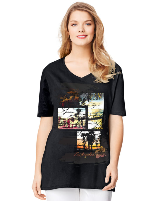 Just My Size Women`s Plus-Size Printed Short Sleeve V-Neck
