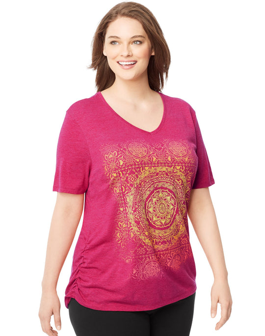 Just My Size Women`s Plus-Size Short-Sleeve V-Neck Graphic T-Shirt with Side Shirring