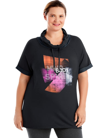 Just My Size Womens Active French Terry Graphic Cowl Tee