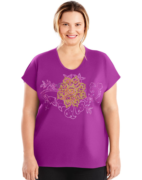 Just My Size Womens Active Dolman Sleeve Graphic Tee