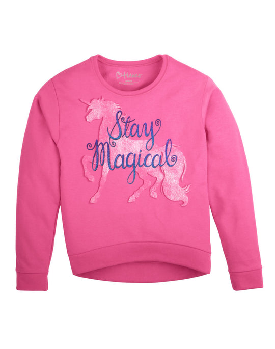 Hanes Girls Graphic Hi-Low Crew Sweatshirt