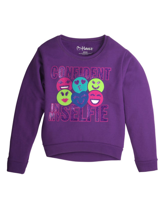Hanes Girls Graphic Hi-Low Crew Sweatshirt