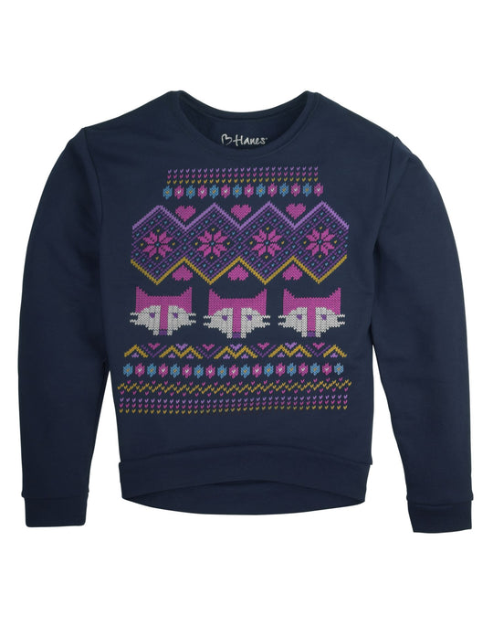 Hanes Girls Graphic Hi-Low Crew Sweatshirt