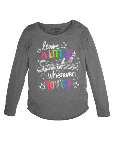 Hanes Girl`s Graphic Shirred Sideseam Long Sleeve Tee