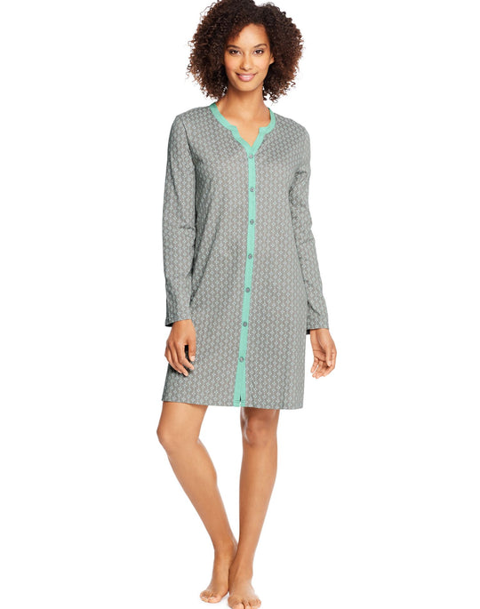 Hanes Womens Faux Button Front Sleepshirt