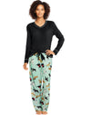 Hanes Womens Micropolar Fleece Long Sleeve V-Neck Tee/Pants Sleep Set