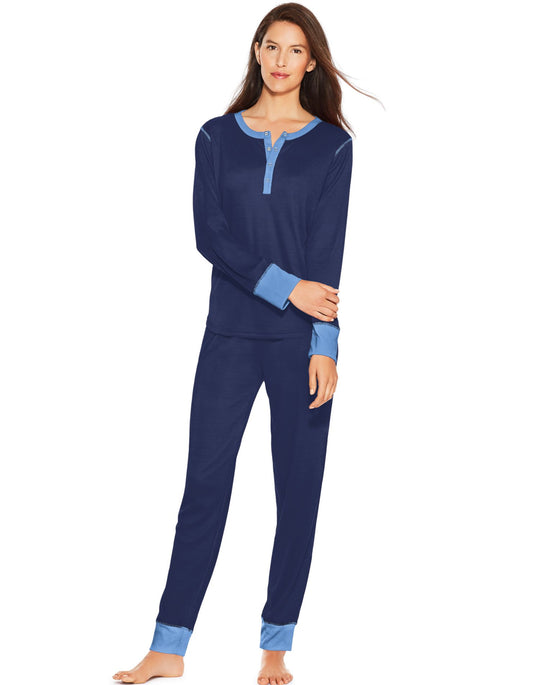 Hanes Womens Long Sleeve Waffle Henley & Jogger Pants Sleep Set