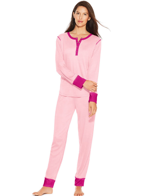 Hanes Womens Long Sleeve Waffle Henley & Jogger Pants Sleep Set