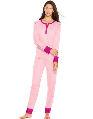Hanes Womens Long Sleeve Waffle Henley & Jogger Pants Sleep Set