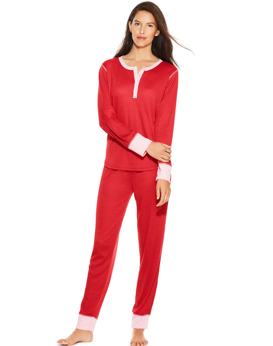 Hanes Womens Long Sleeve Waffle Henley & Jogger Pants Sleep Set