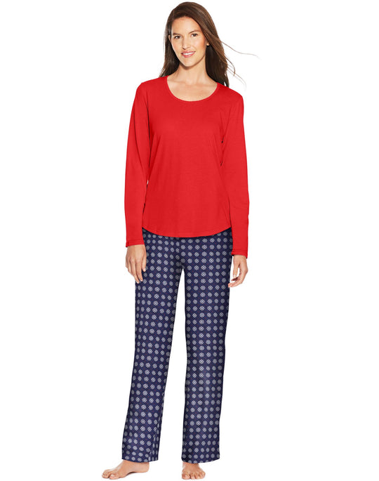 Hanes Womens Long Sleeve Faux Henley Tee & Flannel Pants Sleep Set