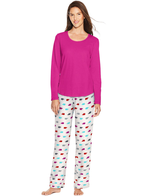 Hanes Womens Long Sleeve Faux Henley Tee & Flannel Pants Sleep Set