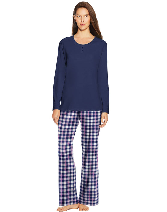 Hanes Womens Knit Tee & Flannel Pants Sleep Set