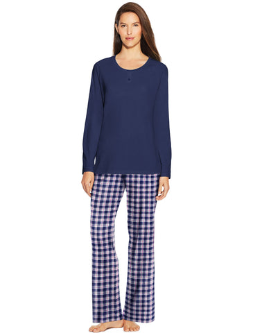 Hanes Womens Knit Tee & Flannel Pants Sleep Set