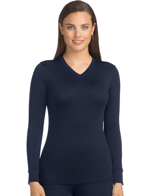 Warm & Cuddly by Cuddl Duds Womens Stretch Micro V-Neck