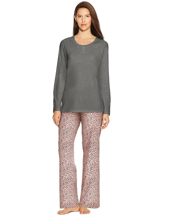 Hanes Womens Plus Knit Tee & Flannel Pants Sleep Set