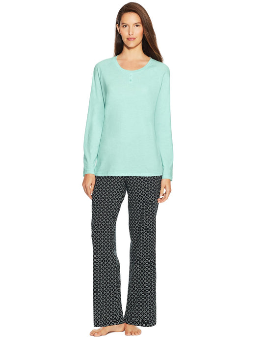 Hanes Womens Plus Knit Tee & Flannel Pants Sleep Set
