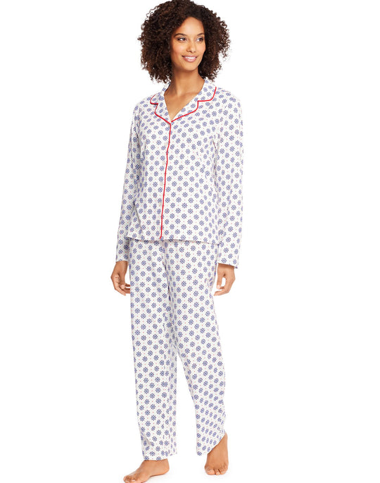 Hanes Womens Plus Knit Notched Collar Top and Pants Sleep Set