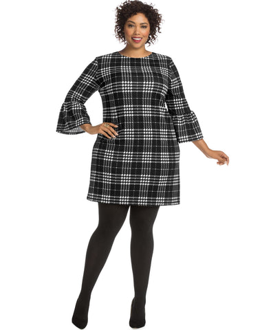 Just My Size Womens 3/4 Sleeve Ruffle Sleeve Dress