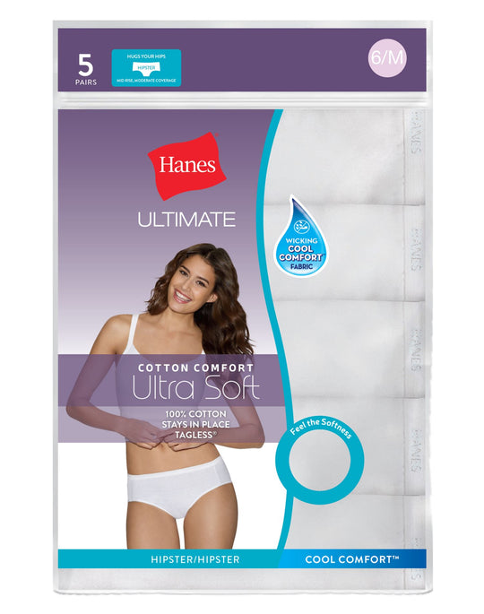 Hanes Womens Ultimate Comfort Cotton 5-Pack Hipsters