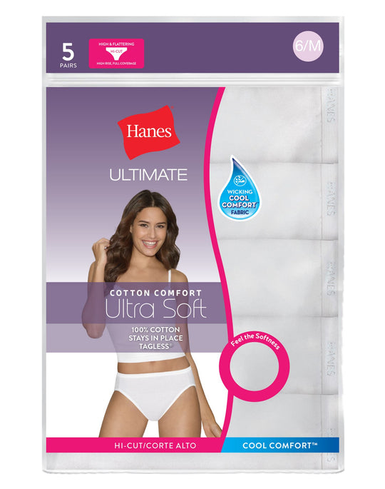 Hanes Womens Ultimate Comfort Cotton 5-Pack Hi-Cut Panties