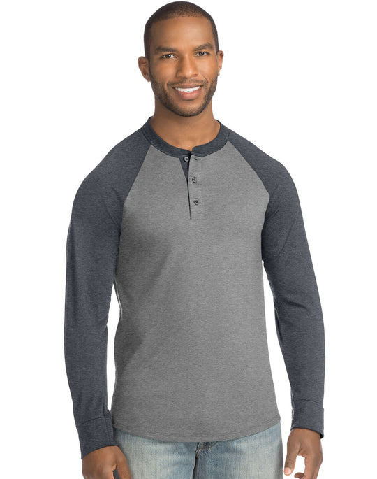 Hanes Mens FreshIQ X-Temp Colorblock Long-Sleeve Raglan Henley Tee