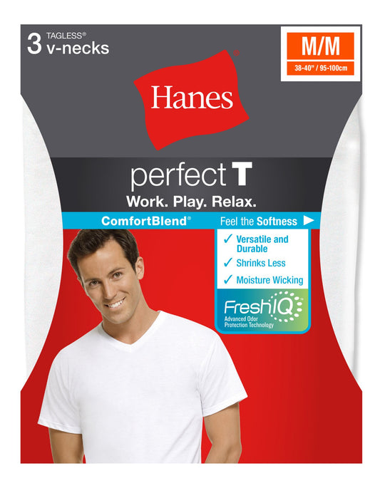 Hanes Perfect T Men`s 3-Pack ComfortBlend V-Neck Undershirt