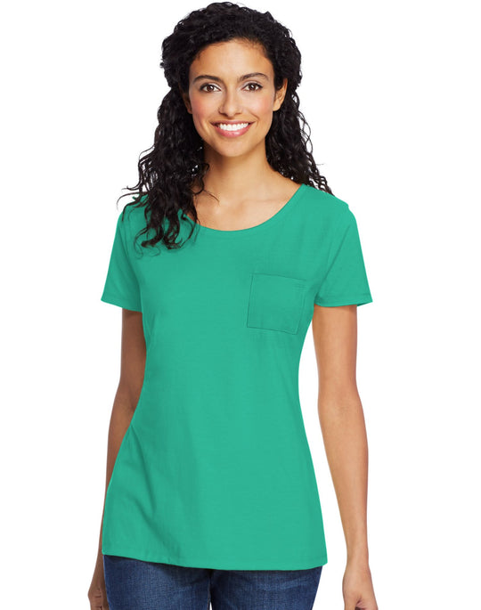 Hanes Womens Lightweight Short Sleeve Pocket Tee