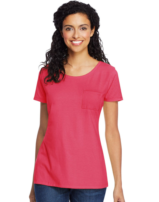 Hanes Womens Lightweight Short Sleeve Pocket Tee
