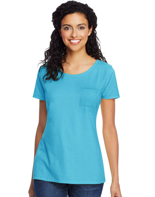 Hanes Womens Lightweight Short Sleeve Pocket Tee
