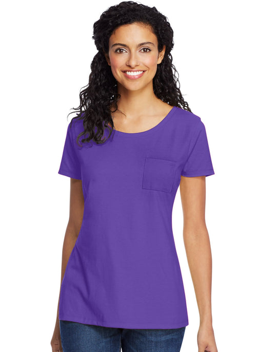 Hanes Womens Lightweight Short Sleeve Pocket Tee