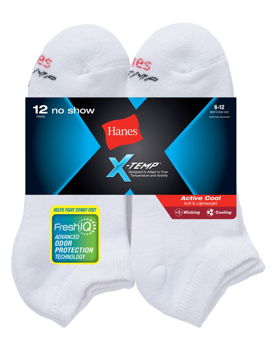 Hanes Mens  FreshIQ X-Temp Active Cool No-Show Socks 12-Pack
