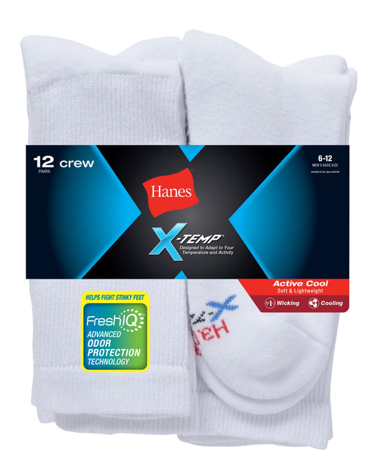 Hanes Mens FreshIQ X-Temp Active Cool Crew Socks 12-Pack