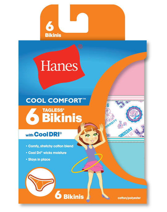 Hanes Girls Cool Comfort Bikinis with Cool Dri - 6-Pack